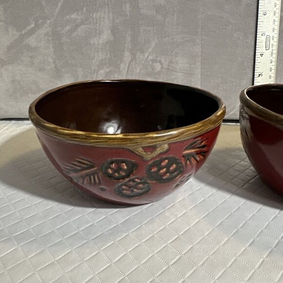 North‎ Pole Trading Co Northwood Red Pine Cereal Soup/Desert Bowl Rustic Set 2 - Picture 3 of 9